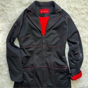 Virgin America Black and Red Longline Neoprene-Style Trench Coat